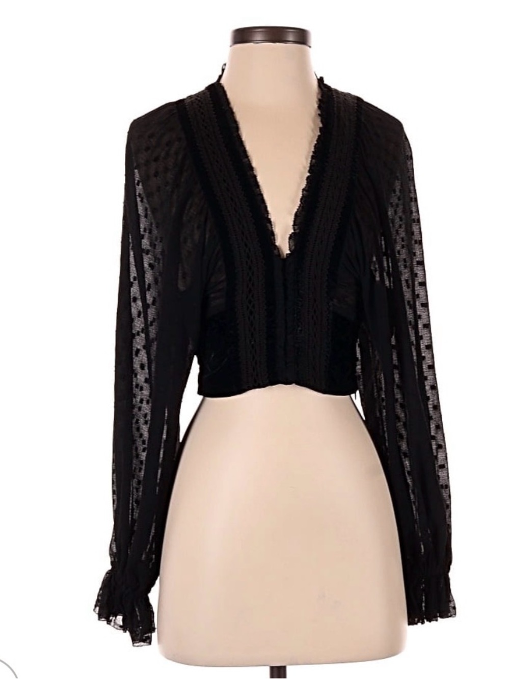 Zara Lace V-Neck Long Sleeve Women's Top